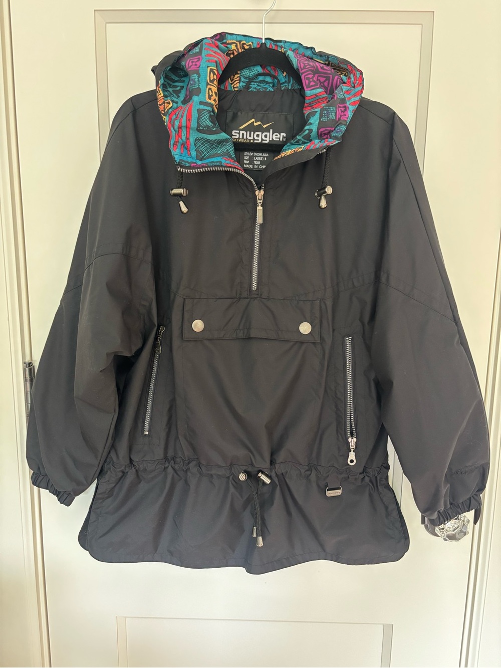Vintage 90s Snuggler Ski Wear Half Zip Anorak Jacket Black Neo Retro Tribal L